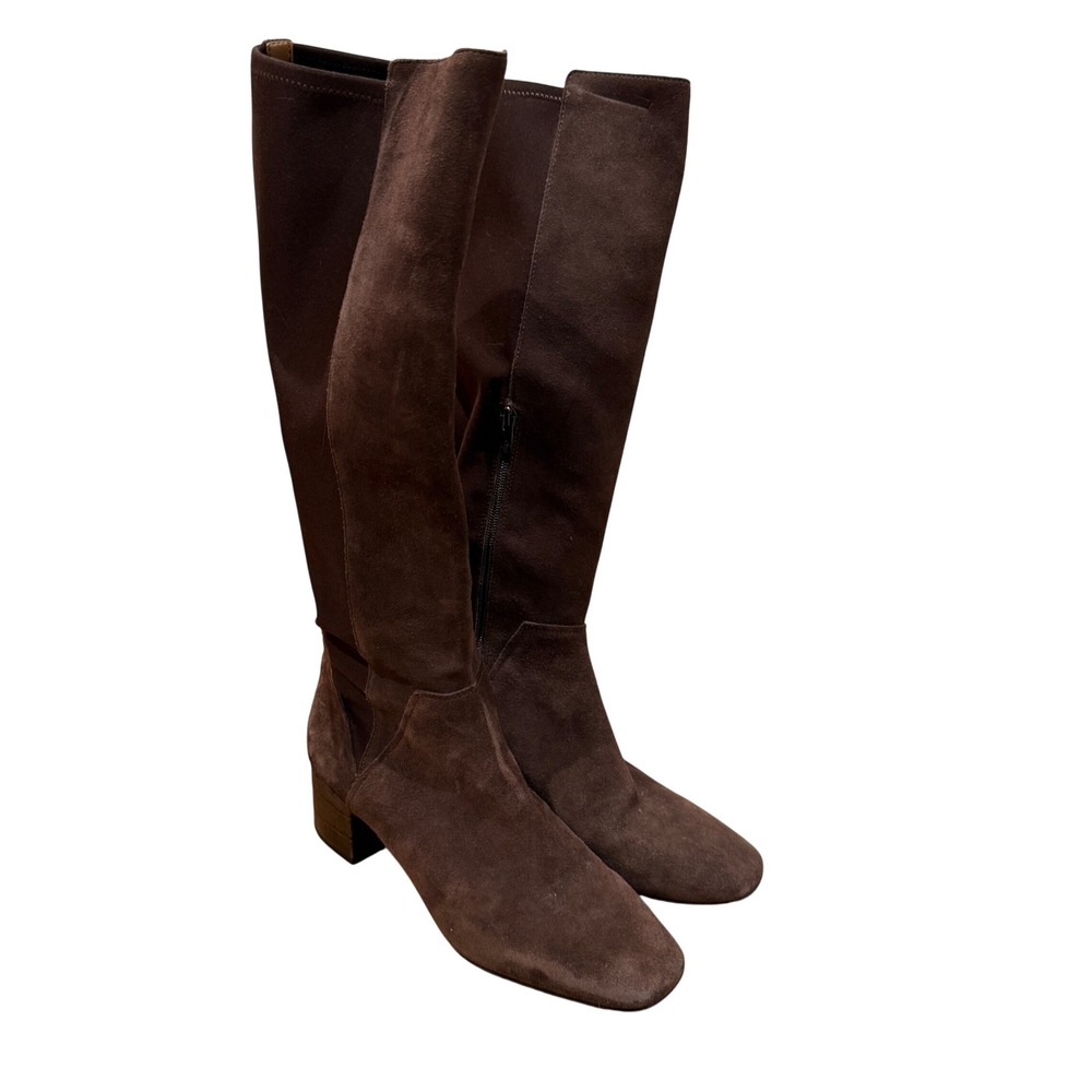Donald Pliner Korina Brown Suede Tall Boots Croc Block Heel Square Toe 10M Fall